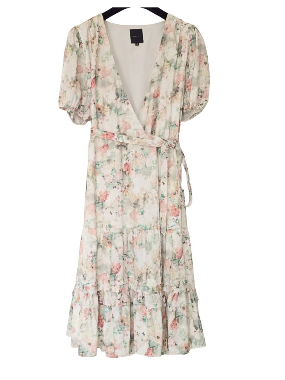 Alex Marie Irena Floral Botanical Midi Puff Sleeve Wrap Dress Sze 18 Cottagecore - Picture 2 of 9